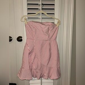 Superdown Pink and White Striped Strapless Dress